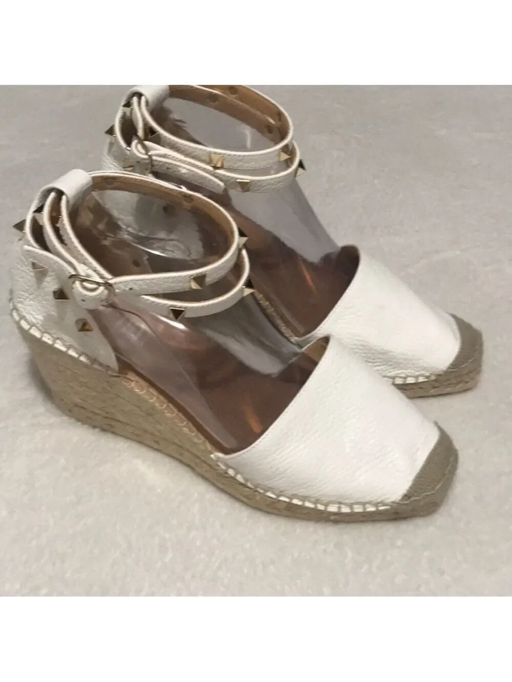 Anthropologie Maypol White Studded Ankle-Strap Wedge Espadrilles Sz 9M